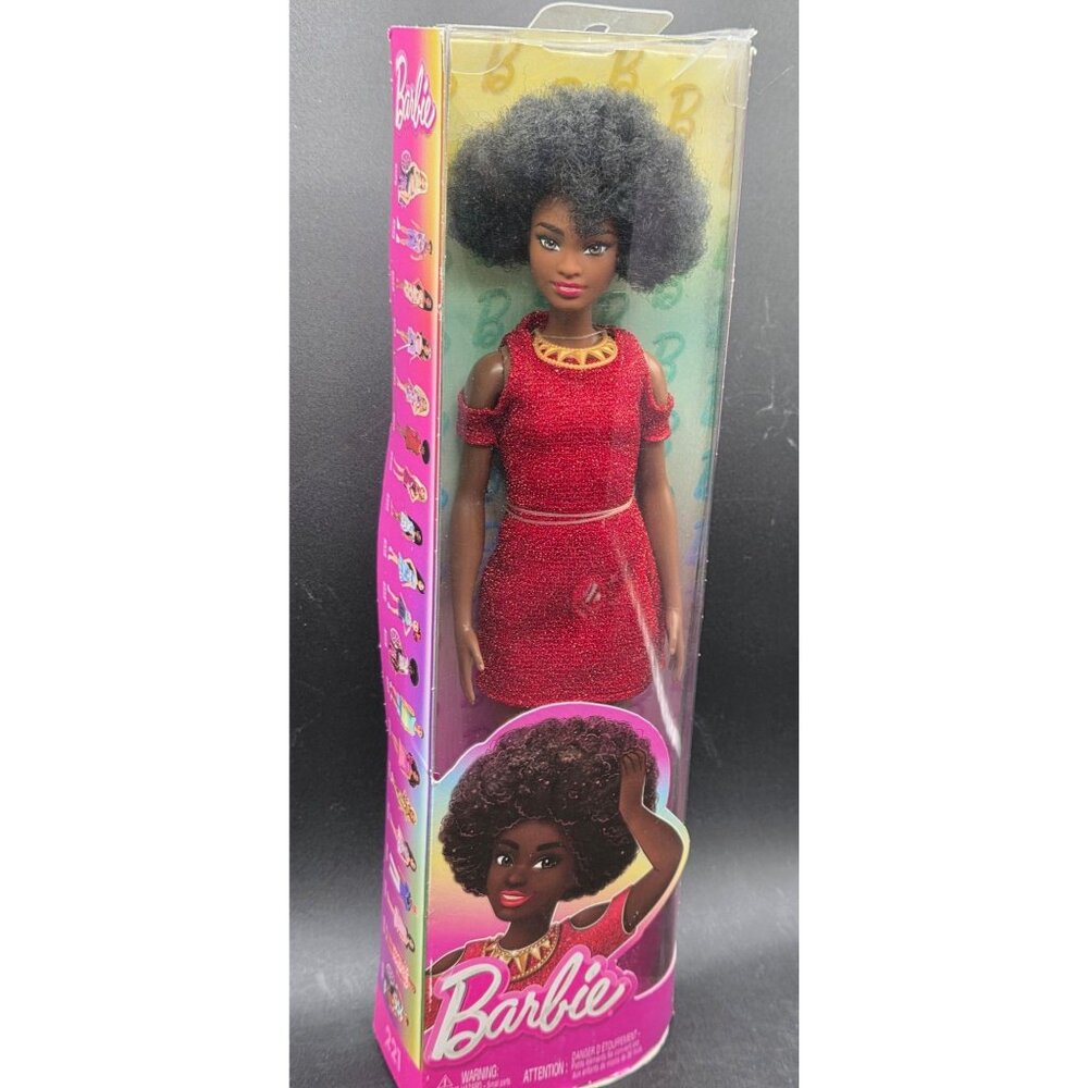 Barbie Fashionistas Doll 221 Mattel With Red Glitter Dress & Afro Look